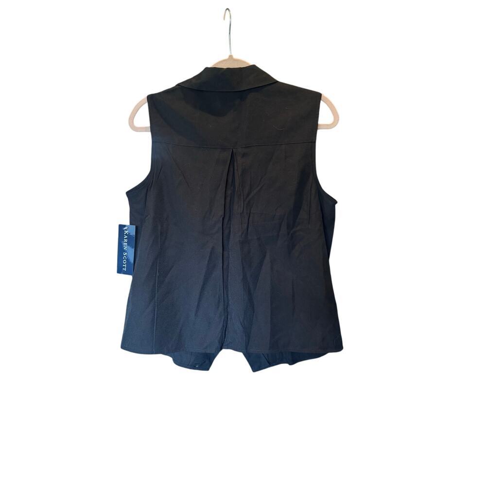 Karen Scott Black Sleeveless Button Front Blouse Women’s Medium NWT Collared Top - Picture 4 of 9